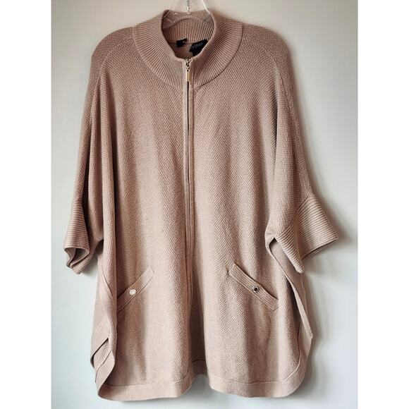 White House Black Market Womens Sweater Cape Beige Oversize Jacket Sz L A0043 - Picture 1 of 6